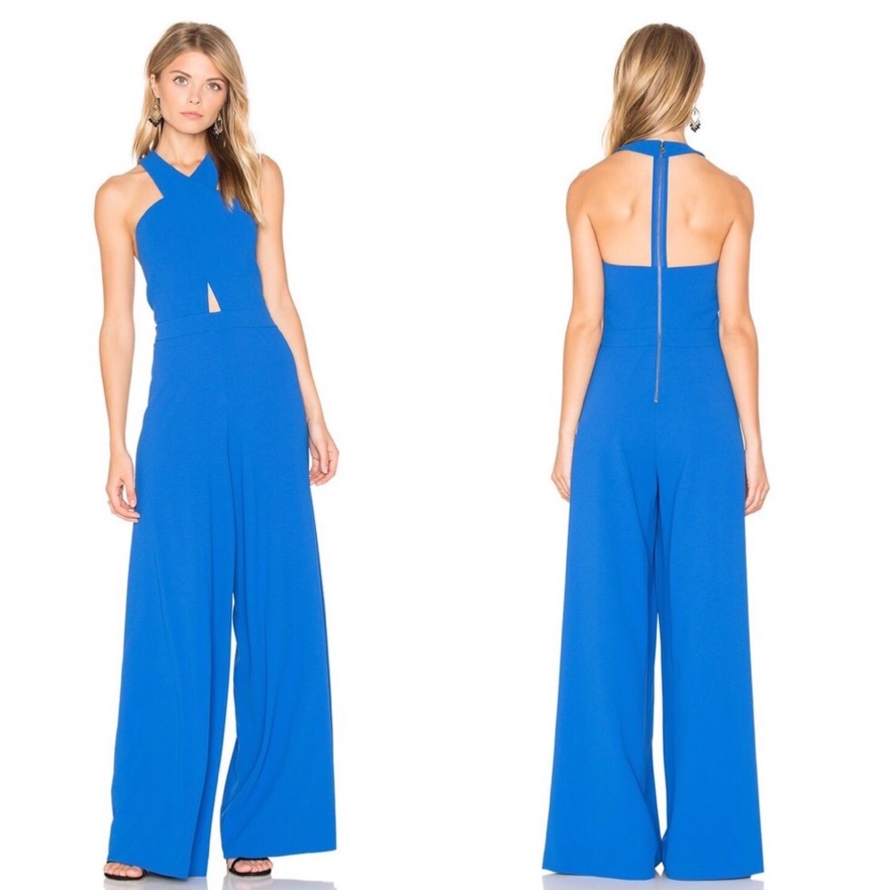 Alice + Olivia Trinity Cross Front Wide-Leg Jumpsuit in Cobalt Blue